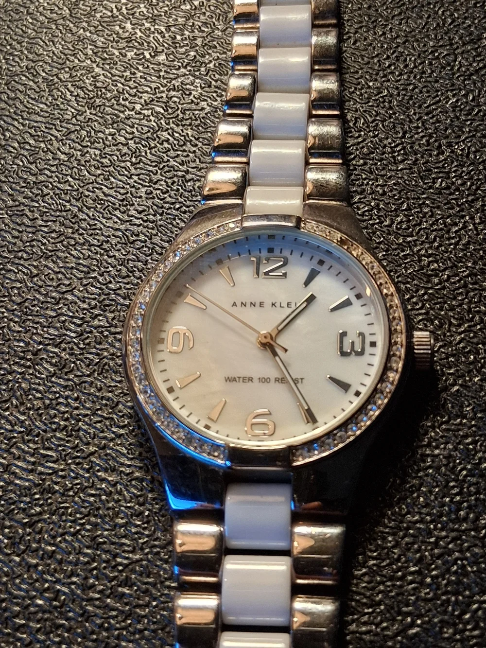 Anne Klein Silver and White Crystal Accent Bracelet Watch